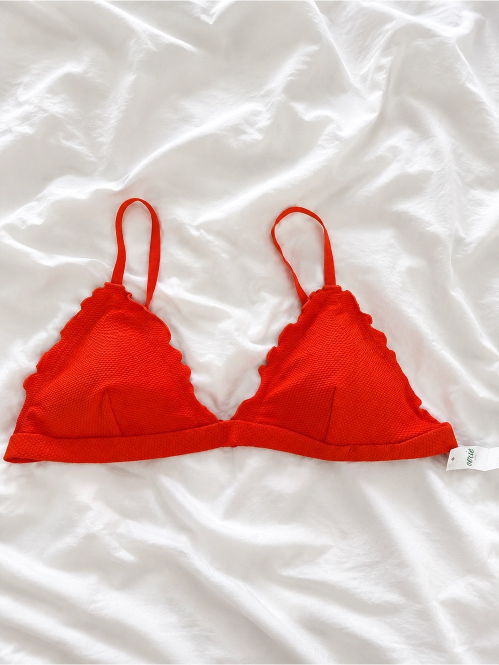aerie Red Scallop-Edge Triangle Bralette